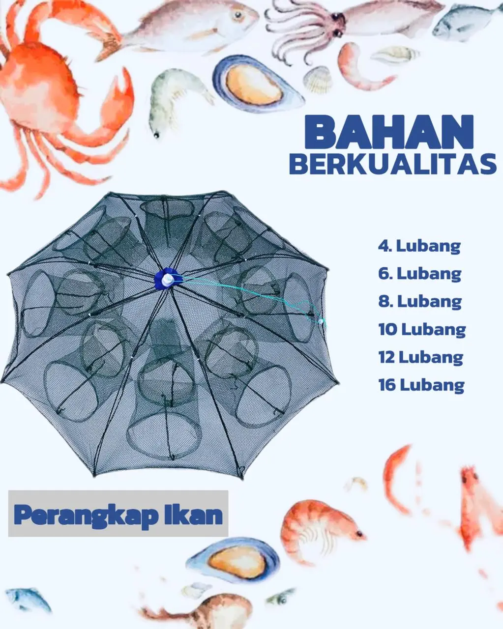 Perangkap Bubu Payung 4 Sampai 16 Lubang Alat Jaring Pancing Jala Ikan Udang Kepiting Lele Lobster Sungai Laut Danau Fish Trap Net|Payung Bubu Jaring Jebakan Perangkap Udang ikan Kepiting Model Payung