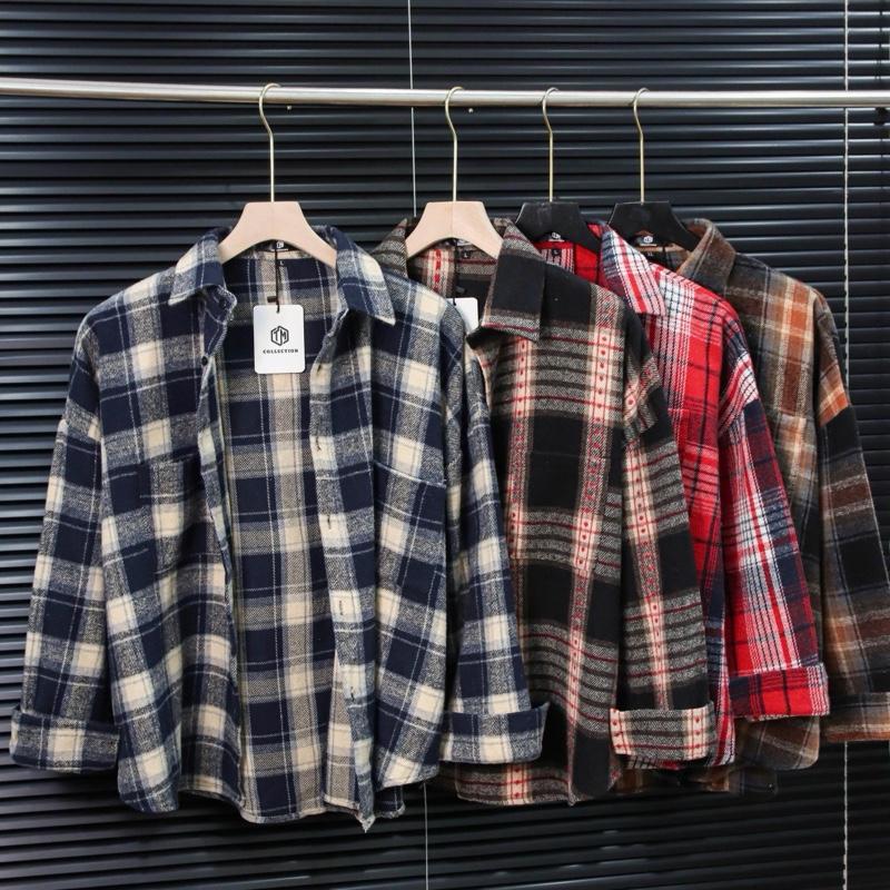  Áo Sơ Mi Flannel Caro Nam Nữ Form Rộng Unisex - Áo Khoác Sơ Mi Dạ Cổ Bẻ Basic Hot Trend Thu Đông 