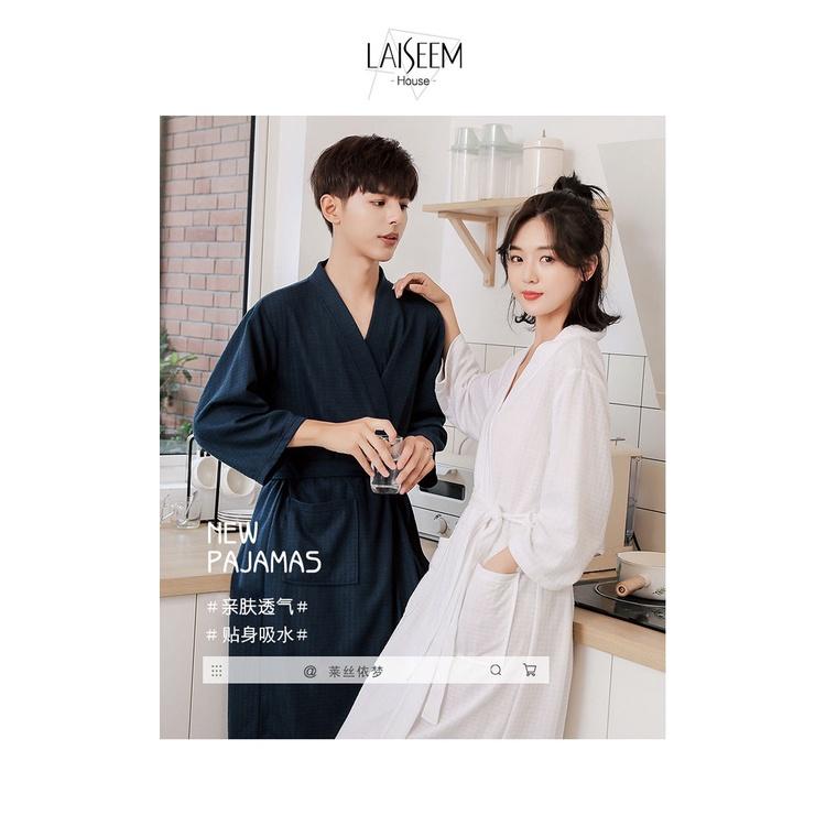 Product Introduction of [Jennifer]PLUS SIZE Couple bathrobe Women long spring and autumn thin section men large size hotel night Dress ladies pajamas 18