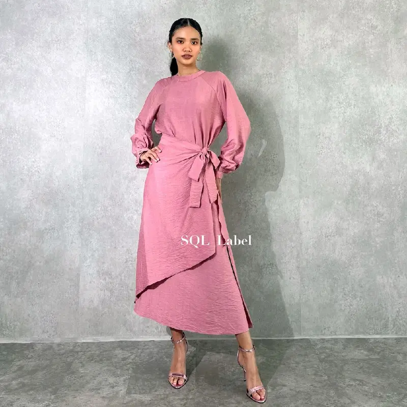 Felicia Dress Midi Dress Wanita Simple Casual atau Formal dengan Layer Pinggang Depan dan Belakang Gaun Panjang Nyaman 4