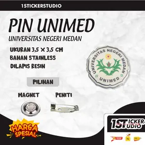PIN Topi Mutz Bros UNIMED Universitas Negeri Medan Silver Resin Peniti Magnet Premium