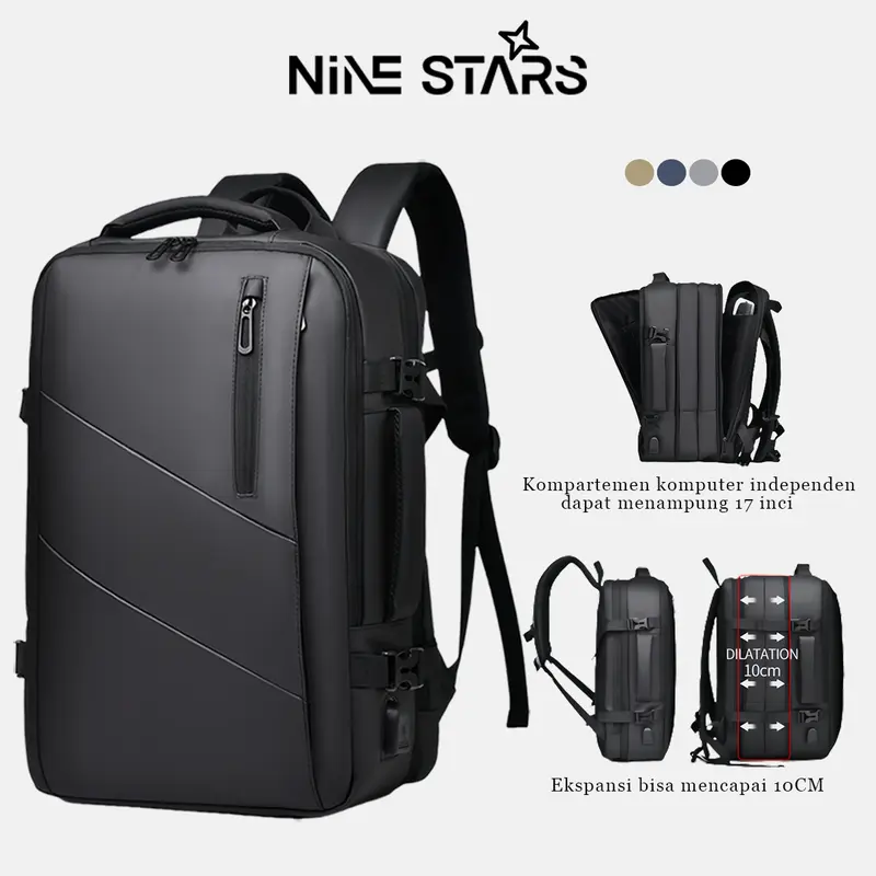 NINESTARS-Tas punggung Pria Ransel Laptop Backpack Expandable USB Port Multi Fungsi 0