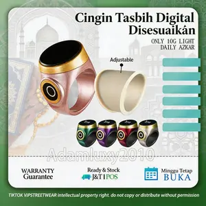 Smart Tasbih Tally Counter Ring for Muslims Zikr Digital Tasbeeh Cincin Zikir Tasbih Etnik 3 in 1 Adjustable Penyesuai Ring Karet