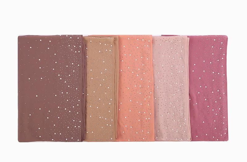 Malaysia Indonesia Pearl Chiffon material Baotou scarf rhinestone porcelain decorative fashion headscarf_voghion.com