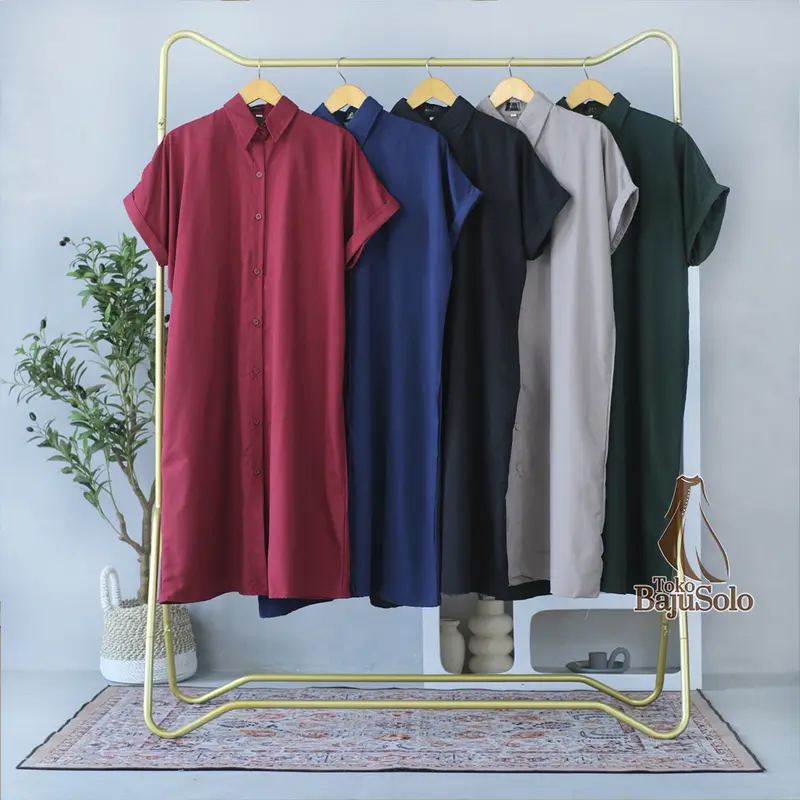 Dress Kimi Polos LD 120 130 140 XXL XXXL 5L Bahan Cotton Miracle Baju Midi Dress Wanita Size Jumbo Kancing Hidup 0