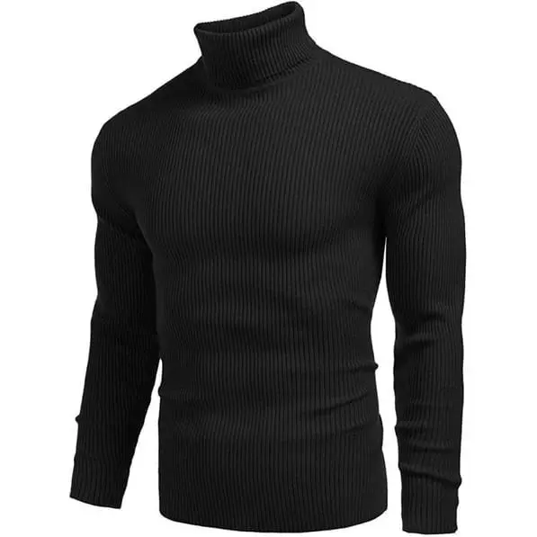 KAOS RIB TURTLENECK PRIA LENGAN PANJANG POLOS / KAOS LEHER TINGGI PRIA LENGAN PANJANG Katun Knitwear Cowok Kerah Baju Hitam
