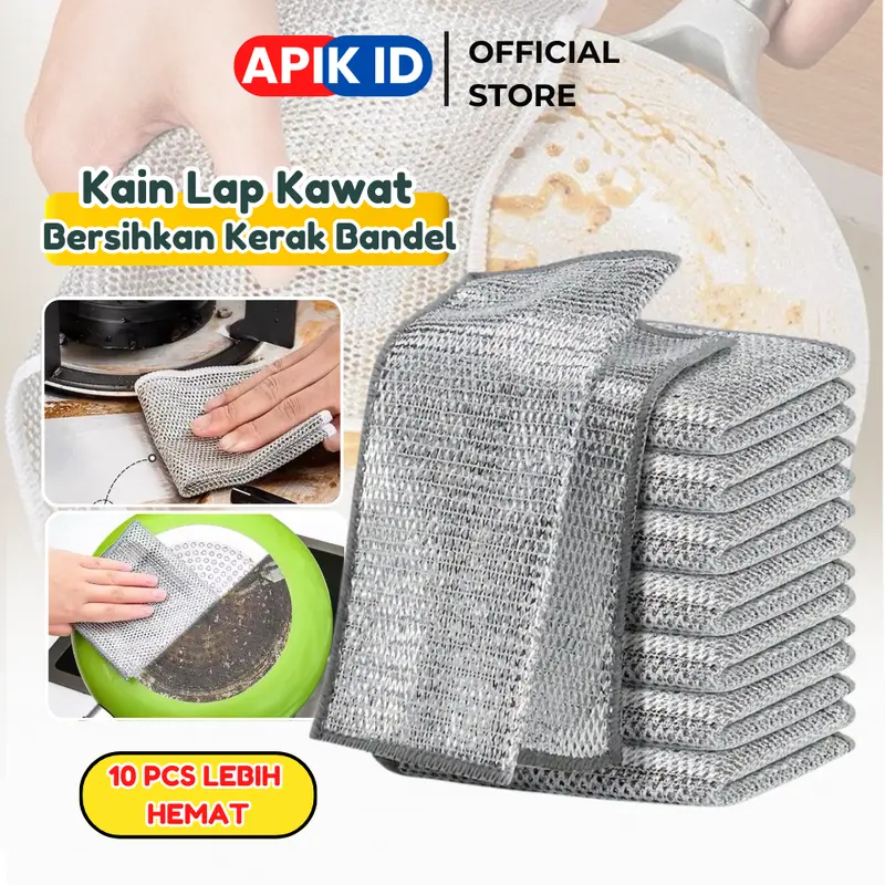 10 PCS Kain Lap Dapur Kawat Bentuk Petak Halus Untuk Membersih Panci Dan Piring Kain Cuci Piring Kawat 0