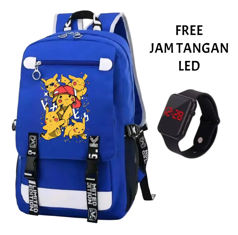TAS RANSEL ANAK POKEMON - TAS ANAK SEKOLAH PAUD TK SD UNISEX - RANSEL ANAK COWOK CEWEK PIKACHU BONUS JAM TANGAN 1