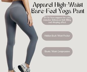 Apparel High-Waist Bare-Feel Yoga Pants for Women – Seamless Sides, Gym Training, Back Pocket, Butt-Lifting, Slim-Fit Workout Leggings  [YA15]