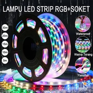 Lampu LED Strip RGB 1M-30M Warna Warni Lampu Hias/PVC IP65 Waterproof/lampu kelap kelip/lampu led stripe/Selang Pvc Lampu/ Lampu Hias Anti Air/Sudah Termasuk Soket