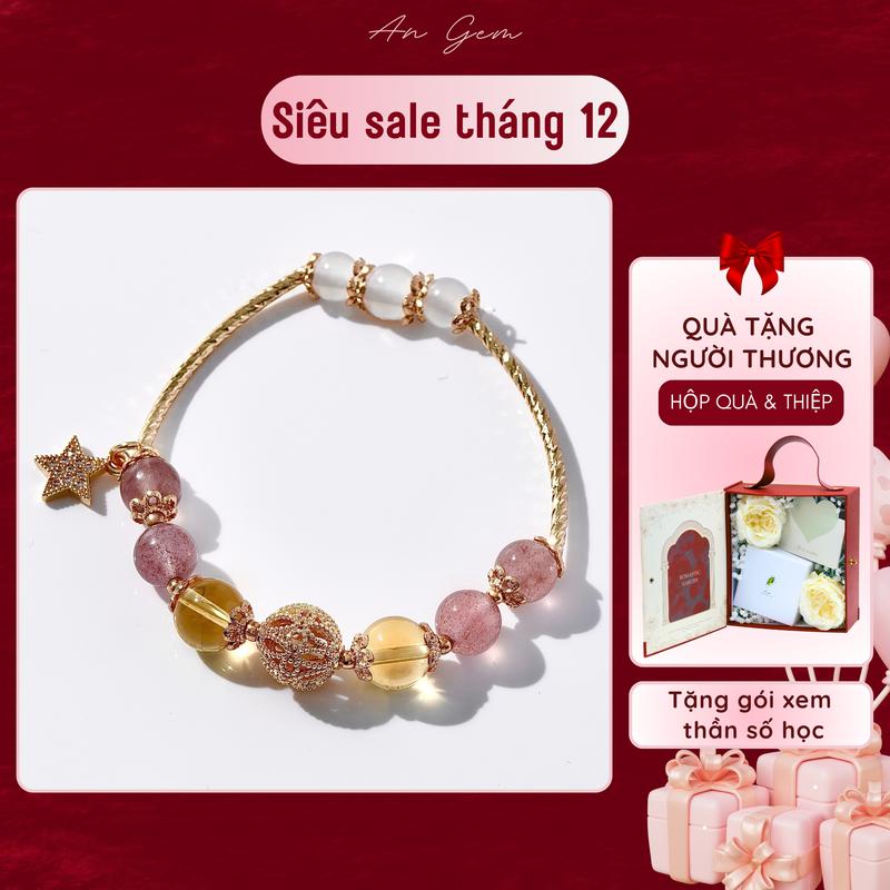  Vòng tay phong thuỷ An gem đá Dâu tây hồng mix TA vàng phối charm lắc tay nữ đá tự nhiên phụ kiện tinh tế quà tặng sinh nhật giáng sinh Noel Tết Valentine  TẶNG GÓI XEM THẦN SỐ HỌC  