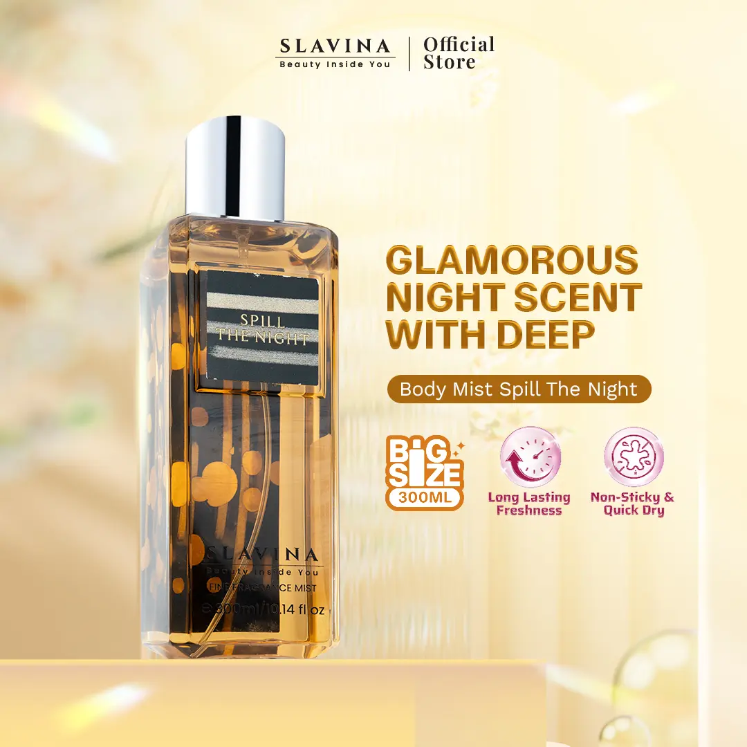 SLAVINA Body Mist Spill The Night by Nagita Slavina 300 Ml – Parfum Wanita Tahan Lama Wangi Cherry Coconut Musk, Body Mist Fresh Long Lasting Perfume Spray
