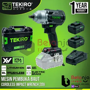 Tekiro Mesin Buka Baut Baterai XV 20V 1/2 Inch Brushless Cordless Impact Wrench CD-IW2181  dengan 2 Baterai 20V 4.0 Ah & Bonus Soket 19mm & 21mm