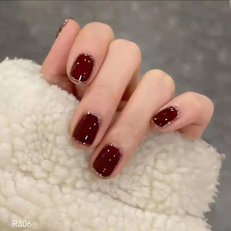 Product Introduction of 24 buah/kotak anggur merah kuku palsu berbentuk hati Art Lem Nail Box Cat 1