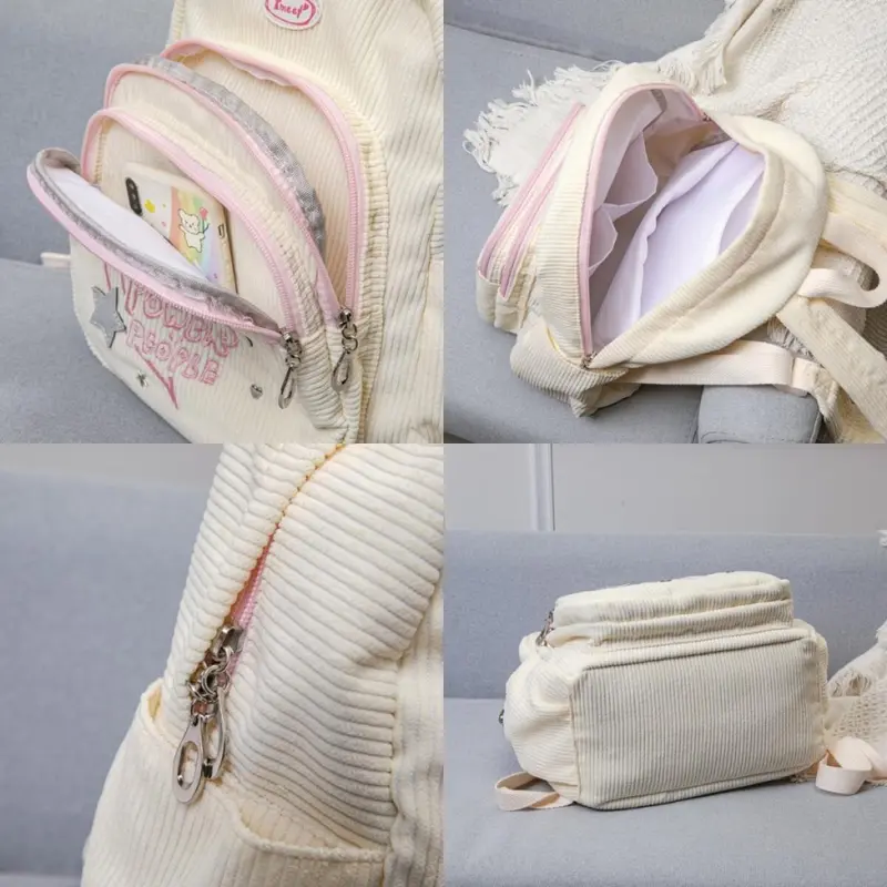 Corduroy tas sekolah kecil fashion korea bag kuliah tas ransel wanita Import Tas Sekolah Kecil Ringan Komuter 8