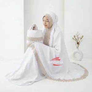 Dryrha - Mukena Dewasa 2in1 Renda Katun Polos dengan Detail Renda Elegan dan Nyaman untuk Kegiatan Harian