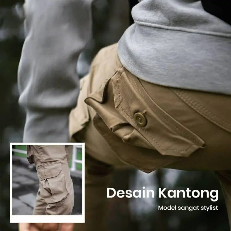 Celana Panjang Cargo polos Casual Pria Original Distro Santai Nyaman Tebal 1