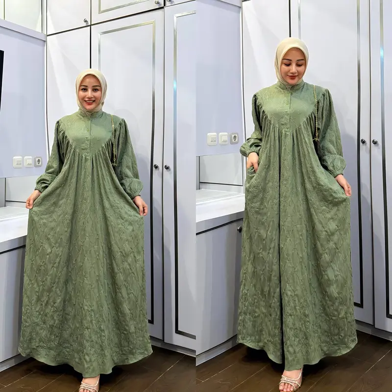 GAMIS ANYA LINEN CRESPO BORDIR PREMIUM Kancing Muslim 3