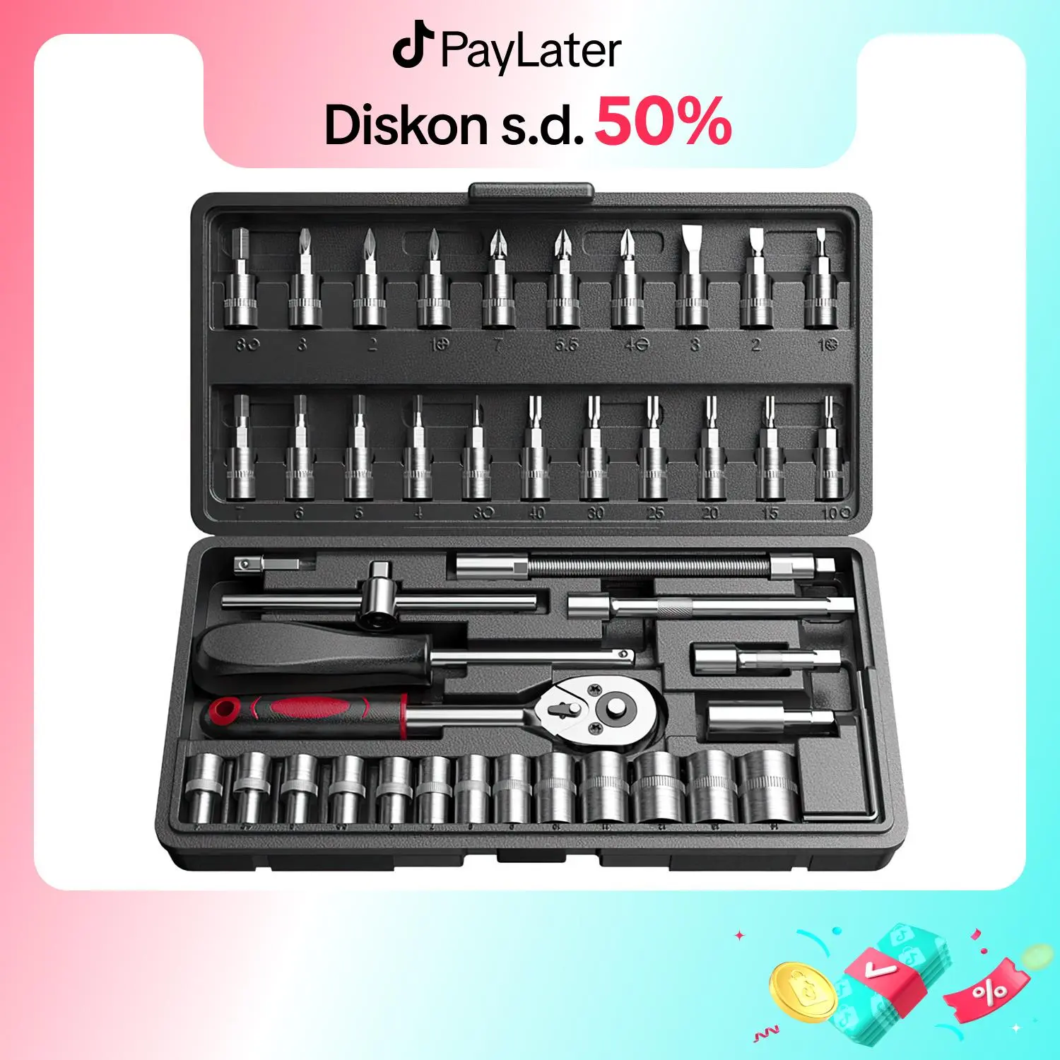 Kunci Socket Set Lengkap Wrench 46pcs Obeng Mata Socket Kombinasi Tool Box Multifungsi - 10028