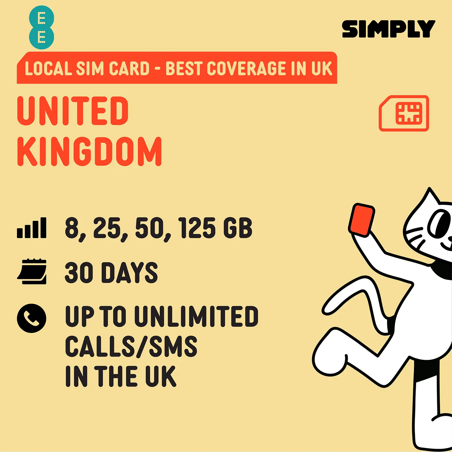 [EE-UK] 30 Days | 8GB/25GB/50GB/125GB (4G/5G) Data | Local UK SIM Card | No Registration Required