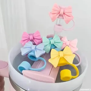 Penutup Sedotan Busur Silikon Kelas Makanan Aksesori Cangkir Penutup Sedotan Anti Debu cutenery