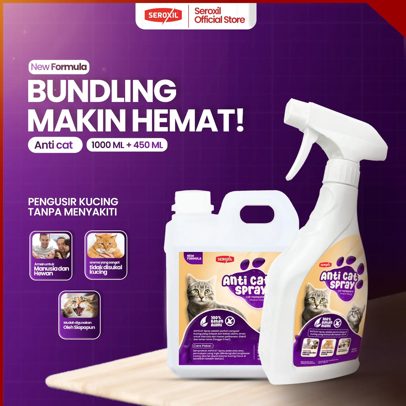 Paket Hemat Pengusir Kucing Liar - Seroxil 1 Liter dan 470ml
