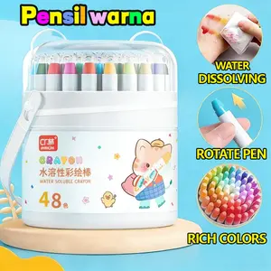 [COD] 24/36/48 Warna Colorful Crayon Bucket Krayon Silky Crayon Set Mewarnai Alat Warna Set Anak Wipe and Clean crayon anti kotor dan patah Washable Silky Crayon Putar
