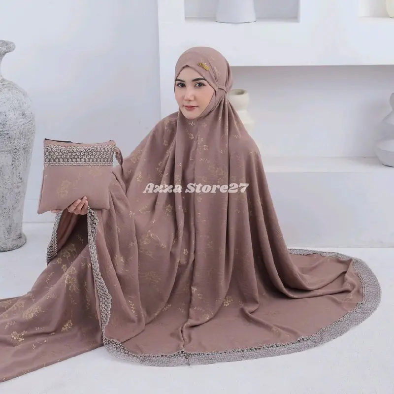 [ LAUNCHING ] Azza Store27 - Mukena Dewasa Shakira Dagu Crinkle Poil Airflow Premium Motif Renda Mewah Jumbo Traveling Cantik 5