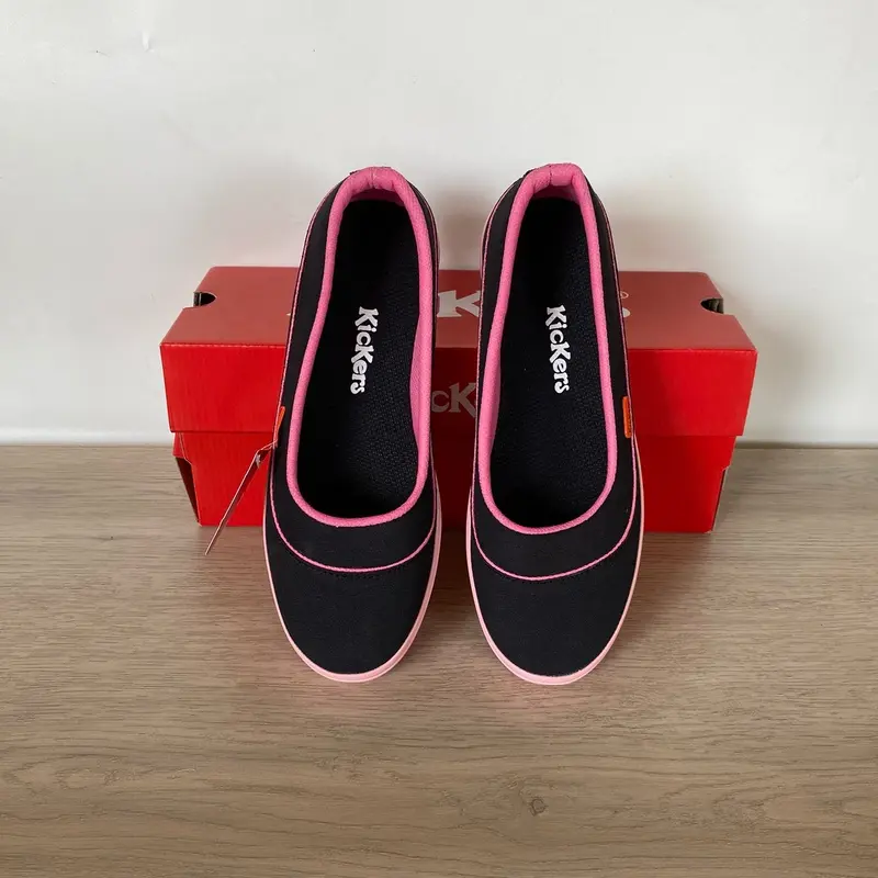 Casual wanita sepatu hitam tanpa tali shoes pink lentur karet  Sneakers 4