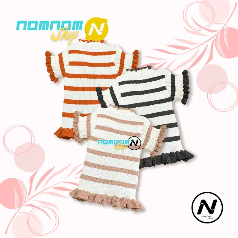 AUDRIS CURLY STRIPE - Atasan baju rajut anak Perempuan lengan pendek Korea kids Fashion 1