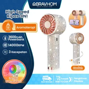 (COD)Bravhom Kipas Angin Mini Portable 3IN1 Aromaterapi 3 Kecepatan Lampu Warna Warni Phone Holder FN16