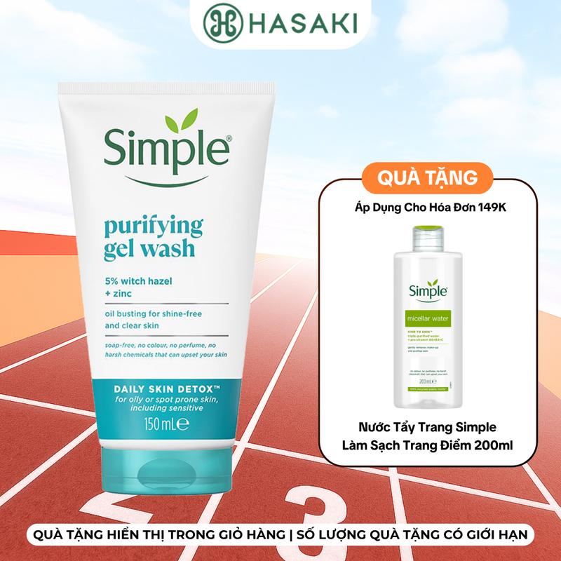[HÓA ĐƠN 149K TẶNG NƯỚC TẨY TRANG 200ML] Sữa Rửa Mặt Simple Dưỡng Ẩm Cho Da Dạng Gel 150ml | HASAKI BEAUTY