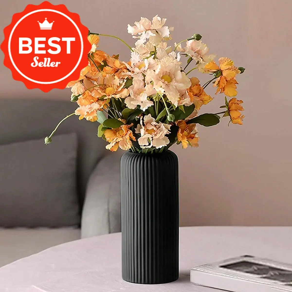 Striped Ceramic-Like Plastic Vase for Flowers, Decorative Floral Arrangement Display, Creative Little Flower Vase