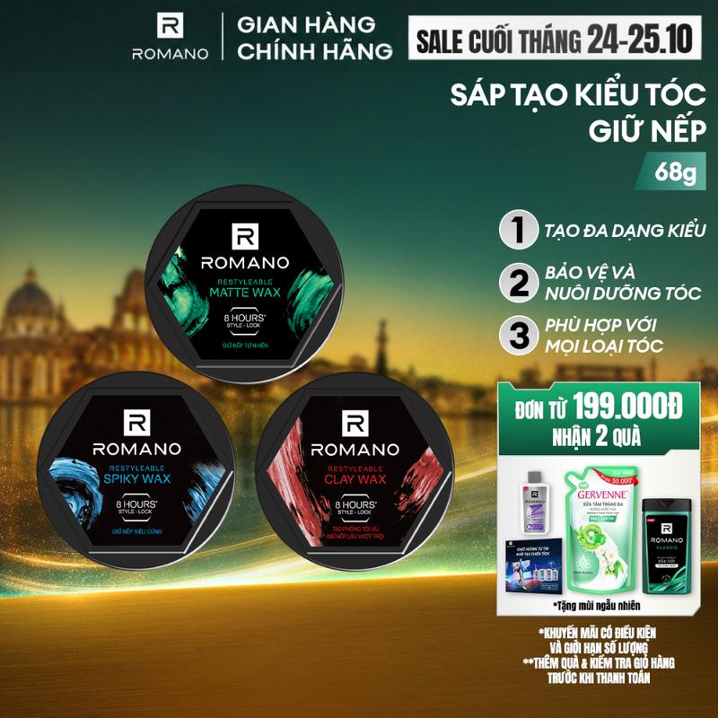 Sáp tạo kiểu giữ nếp tóc Dưỡng Tóc khóa nếp suốt 8giờ - Công nghệ Style-lock cho nam Romano Restyleable Wax 68g/hộp