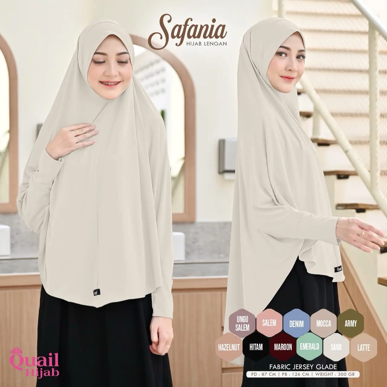 Safania jilbab lengan jersey premium dipakai satset Kerudung Instan