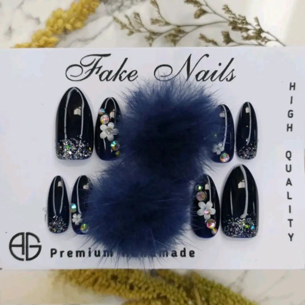 Ready!! Kuku Palsu Pom Pom +Lem Murah GRATIS 1 SET TOOLKIT// Kupal Bulu Bulu Fake Nail Wedding