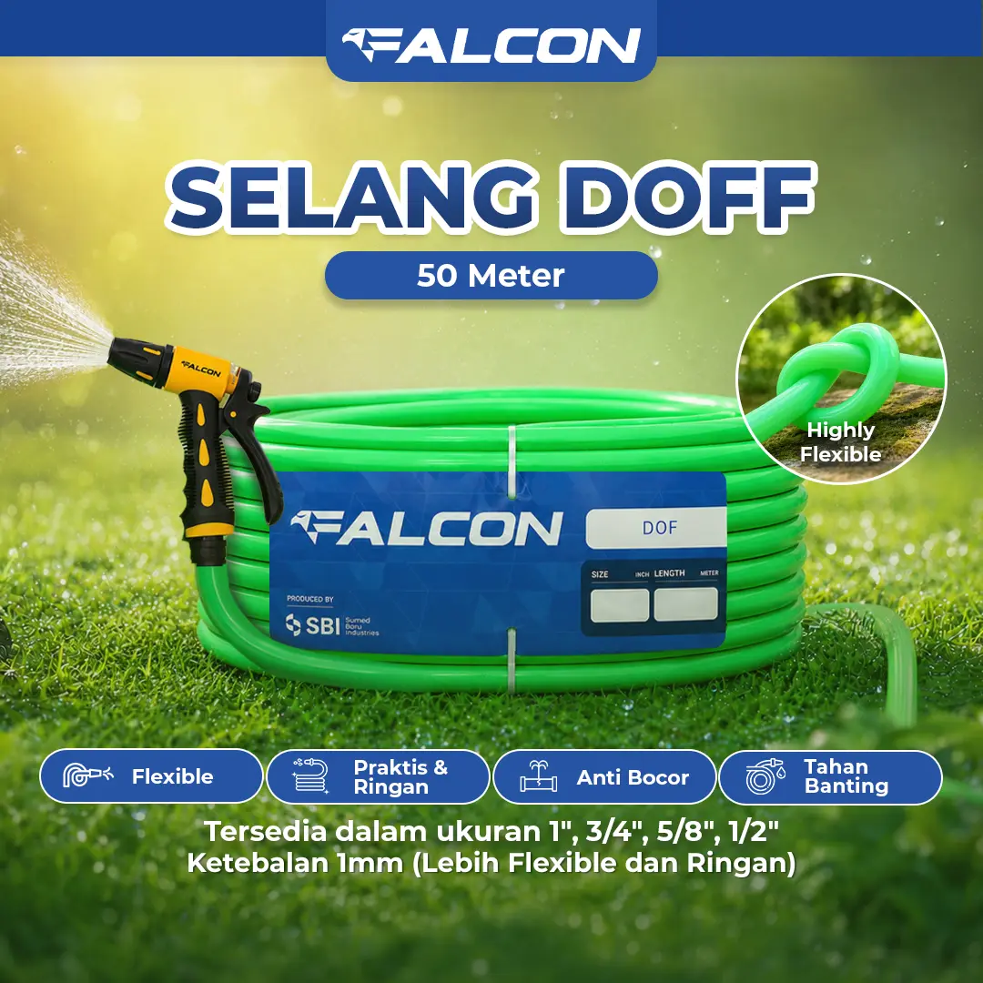 FALCON Selang Air 50 Meter 1/2 5/8 3/4 1 Inch Doff Selang Cuci Motor Mobil Selang Anti Tekuk Anti Luntur Flexible Multifungsi