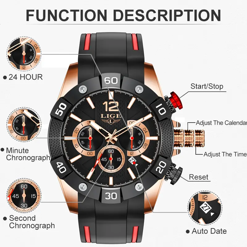 L E Cas l Men tch Fashion Business Silicone B Dial tch Men terproof Luminous Chronograph Q rtz Wrist tch Clo Man