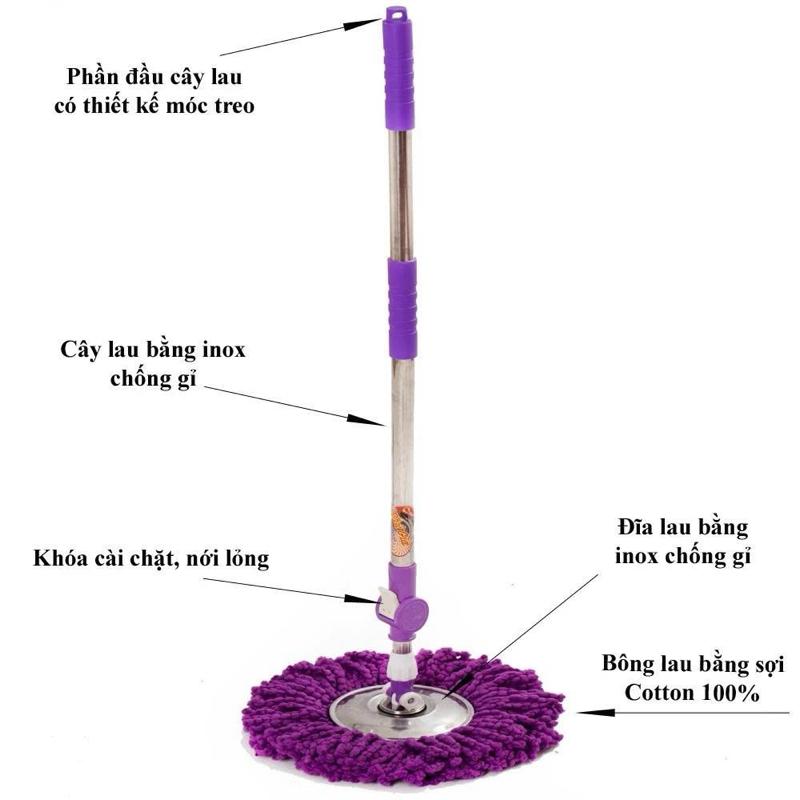  Cây Lau Nhà Rời Mâm Inox Xoay 360 Độ Dễ Dàng Vệ Sinh Mọi Góc Sàn Nhà 