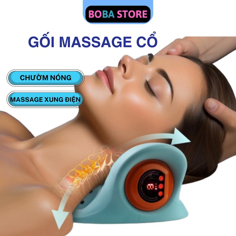  Gối Massage Cổ & Gáy giảm dau mỏi - Xoa Bóp Chườm Nóng xung điện tần số thấp giãn cơ vùng đầu cổ 