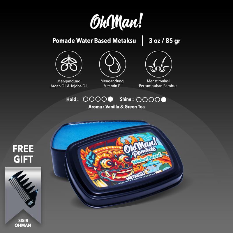 OhMan Pomade Metaksu Water Based 85GR Free Sisir Hitam minyak  rambut 0