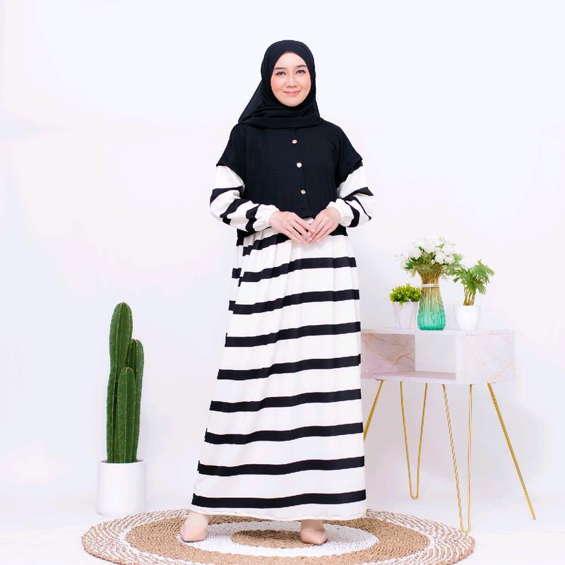 Tania Dress Gamis Salur Knit Gamis Murah Gamis Daily Gamis Busui Terbaru 1
