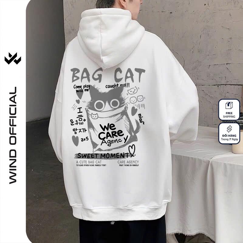  Áo hoodie unisex form rộng WIND Clothing BAG CAT hoodie nút bấm thời trang nam nữ nỉ bông oversize Menswear Dài Tay Tay Dài 