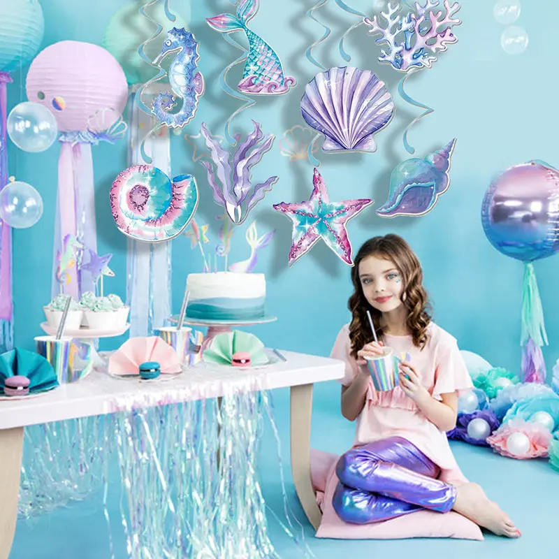 8 Pcs Dekorasi Gantung Spiral Kerang Ekor Putri Duyung Kuda Laut Berputar Untuk Pesta Ulang Tahun 3