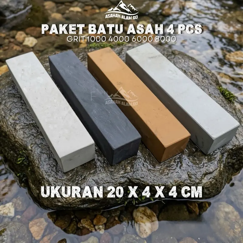 Paket 4 Pcs Batu Asah Asli Alam Ukuran 20x4x4 - Pengasah Pisau Dapur Golok Perkakas Lainnya - Whetstone Kualitas Paling Bagus & Garansi Tajam