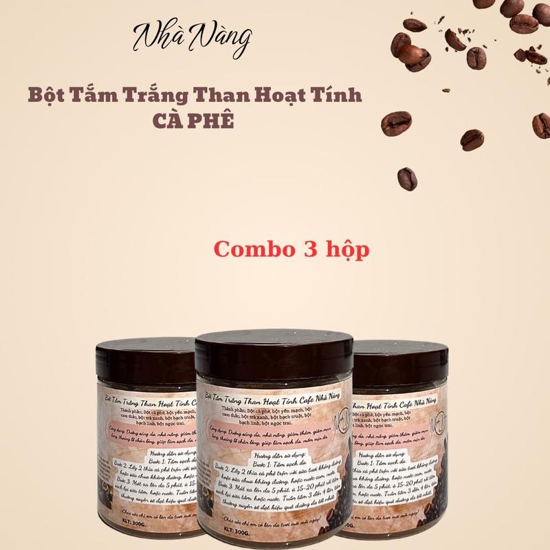 Tặng bát dừa & Tặng 3 thảo mộc Combo 3 hũ Bột tắm trắng than hoạt tính cafe nhà nàng
