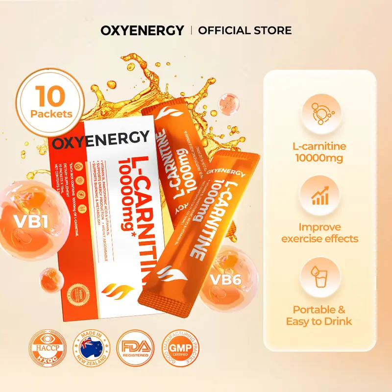 G】OXYENERGY L-carnitine Orange Sport Drink | On-the-Go Packs, 10000mg 10 Packets/Box