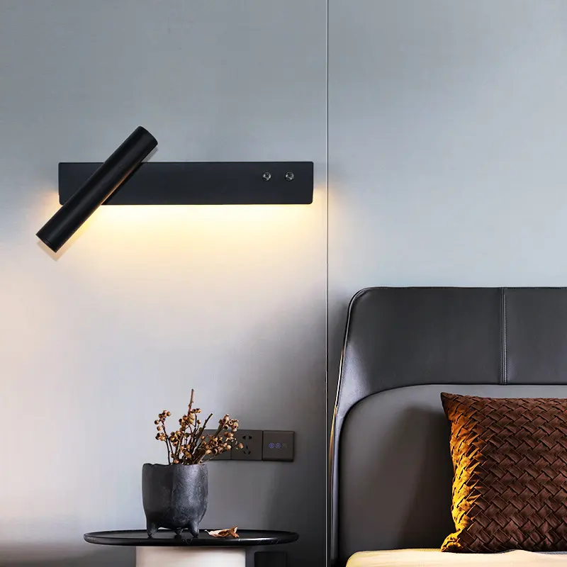Bedside lamp, wall lamp, bedroom creative with switch, long strip rotating minimalist reading lamp, hotel living room TV, wall lamp