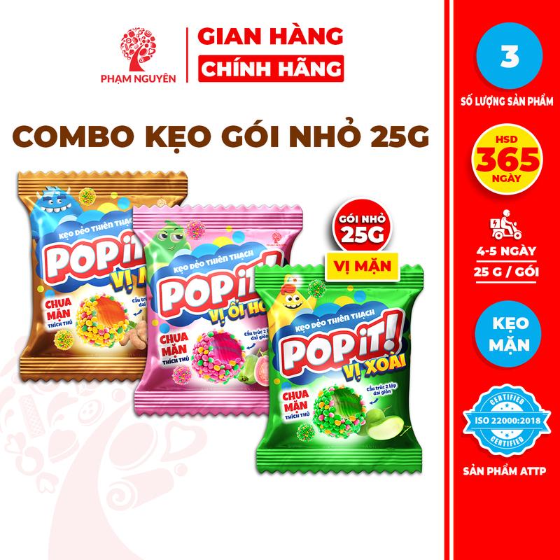 Combo 3 Gói Nhỏ Kẹo Dẻo Thiên Thạch Từ Nước Ép Trái Cây Thật Popit 25g | Kẹo Dẻo | Đồ ăn vặt | Snack Food | Sour Candy | Kẹo Chua