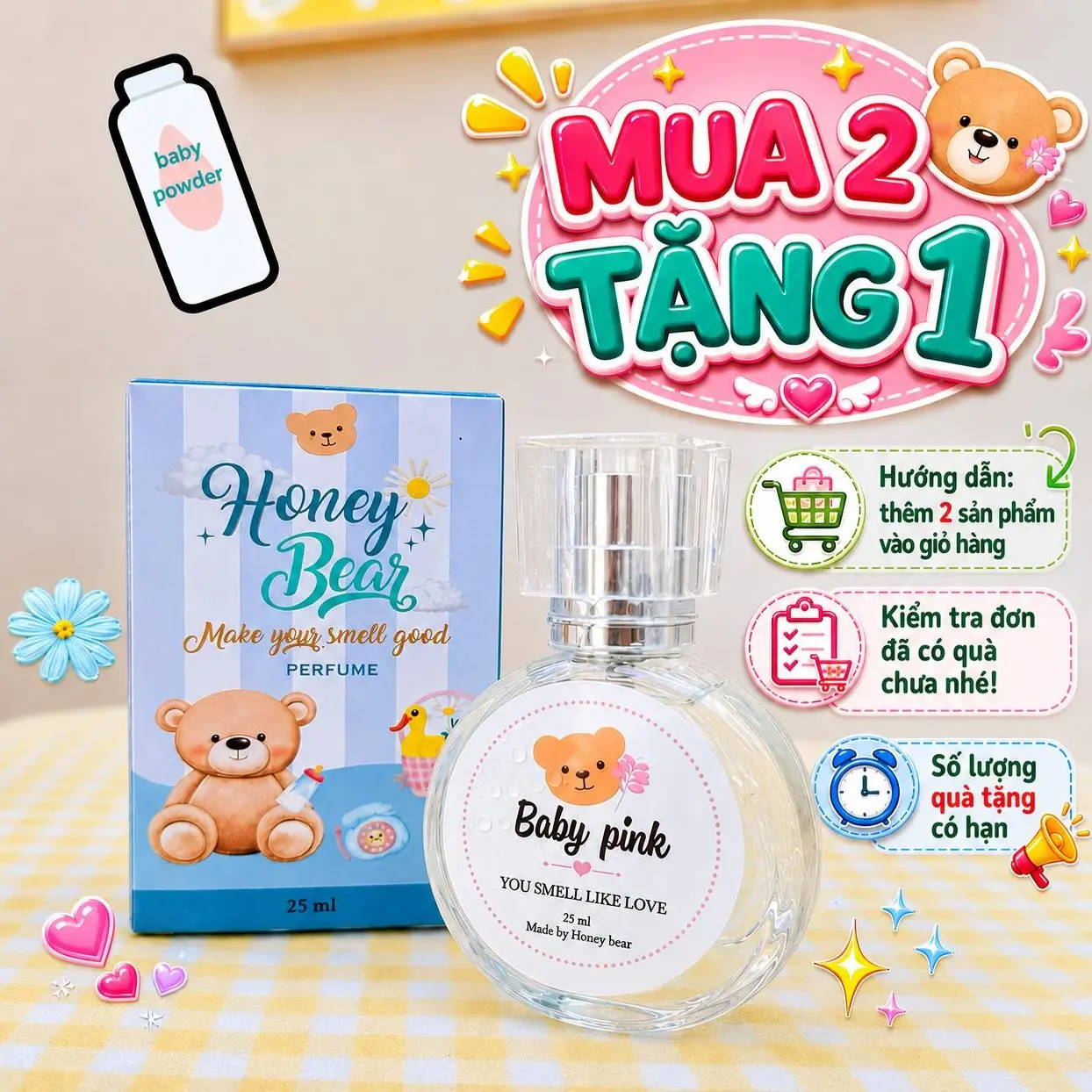 [Mua 2 tặng 1 fullsize]Nước hoa Honeybear mùi phấn em bé ngọt ngào đáng yêu chai 25ml